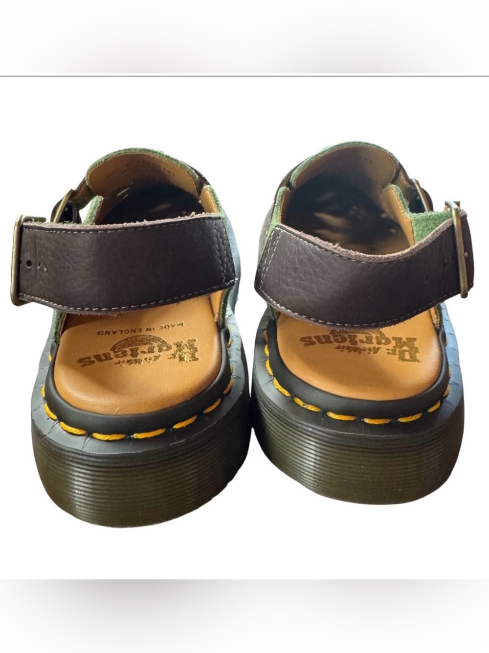 Dr Martens Made In England Green suede w/ Brown Leather straps Women’s US7 NWT - Picture 5 of 9